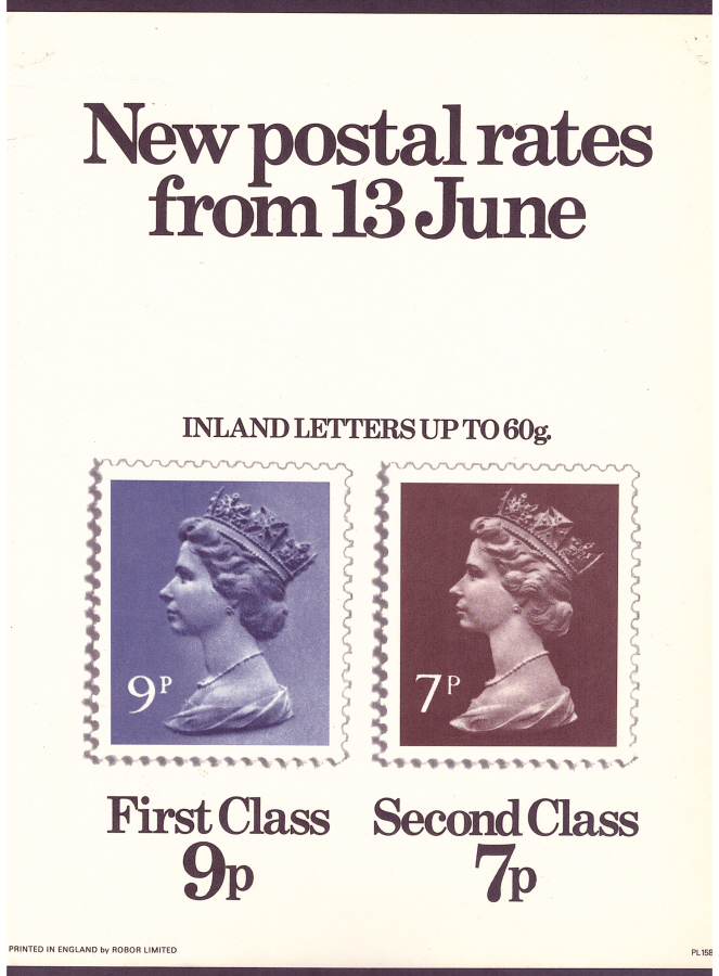 (image for) 1977 New Postal Rates Post Office A4 poster. PL1586.